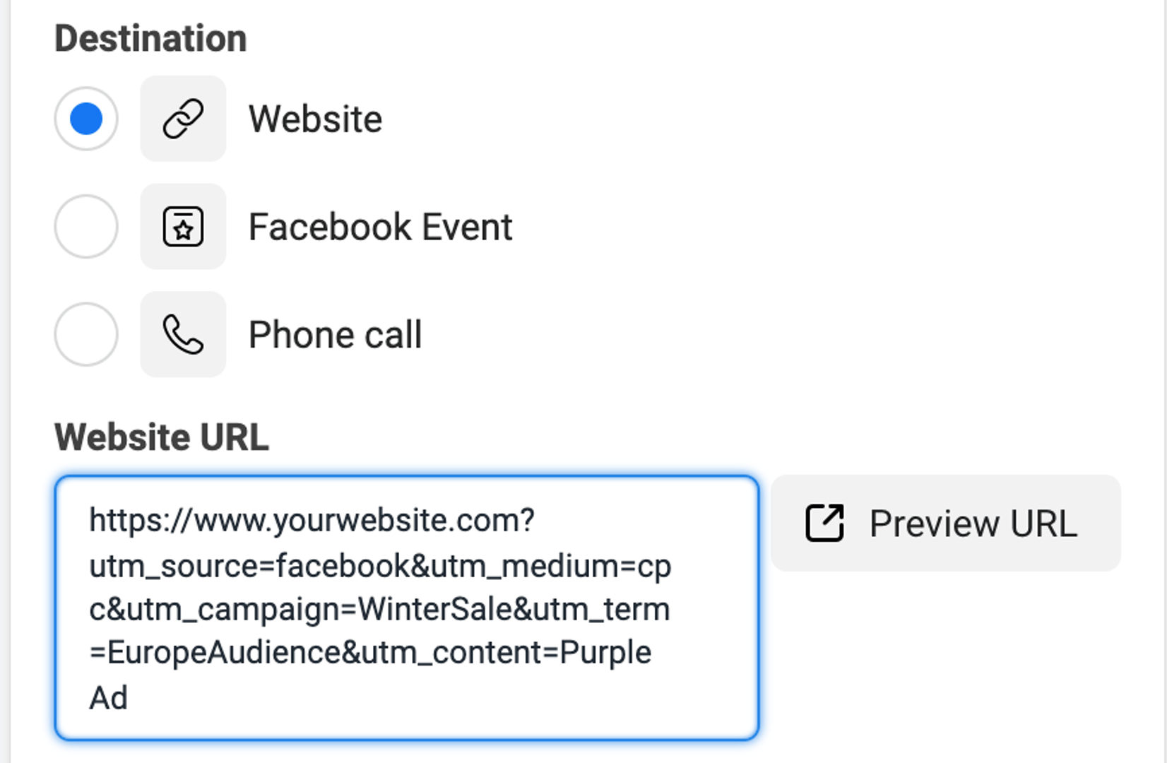 URL Parameters in Facebook Ads Manager